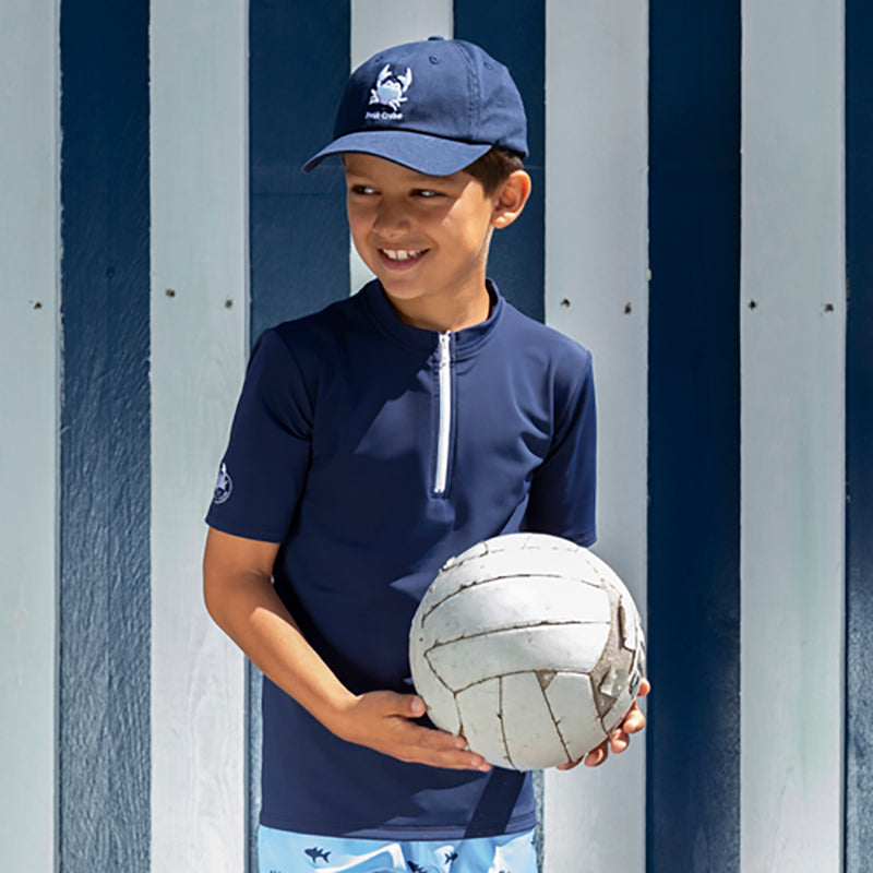 Petit Crabe UV badebluse m. lynlås og korte ermer, Max, blue - 1-10 år