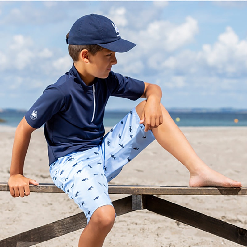 Petit Crabe UV badebluse m. lynlås og korte ermer, Max, blue - 1-10 år