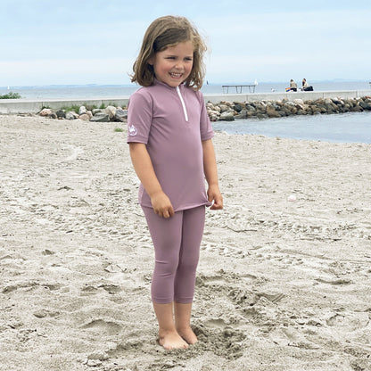 Petit Crabe UV badebluse m. glidelås og korte ermer, Max, Heather - 1-10 år