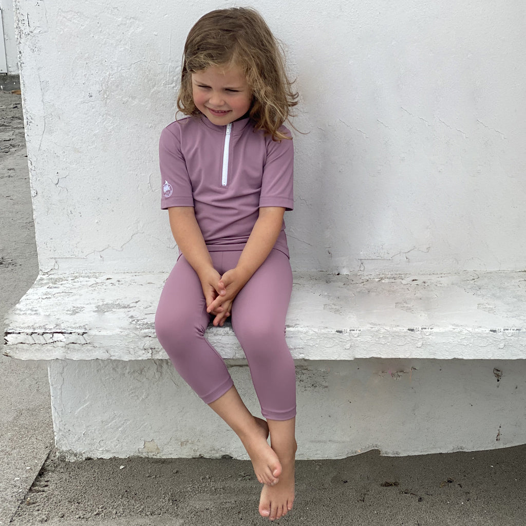 Petit Crabe UV badebluse m. glidelås og korte ermer, Max, Heather - 1-10 år