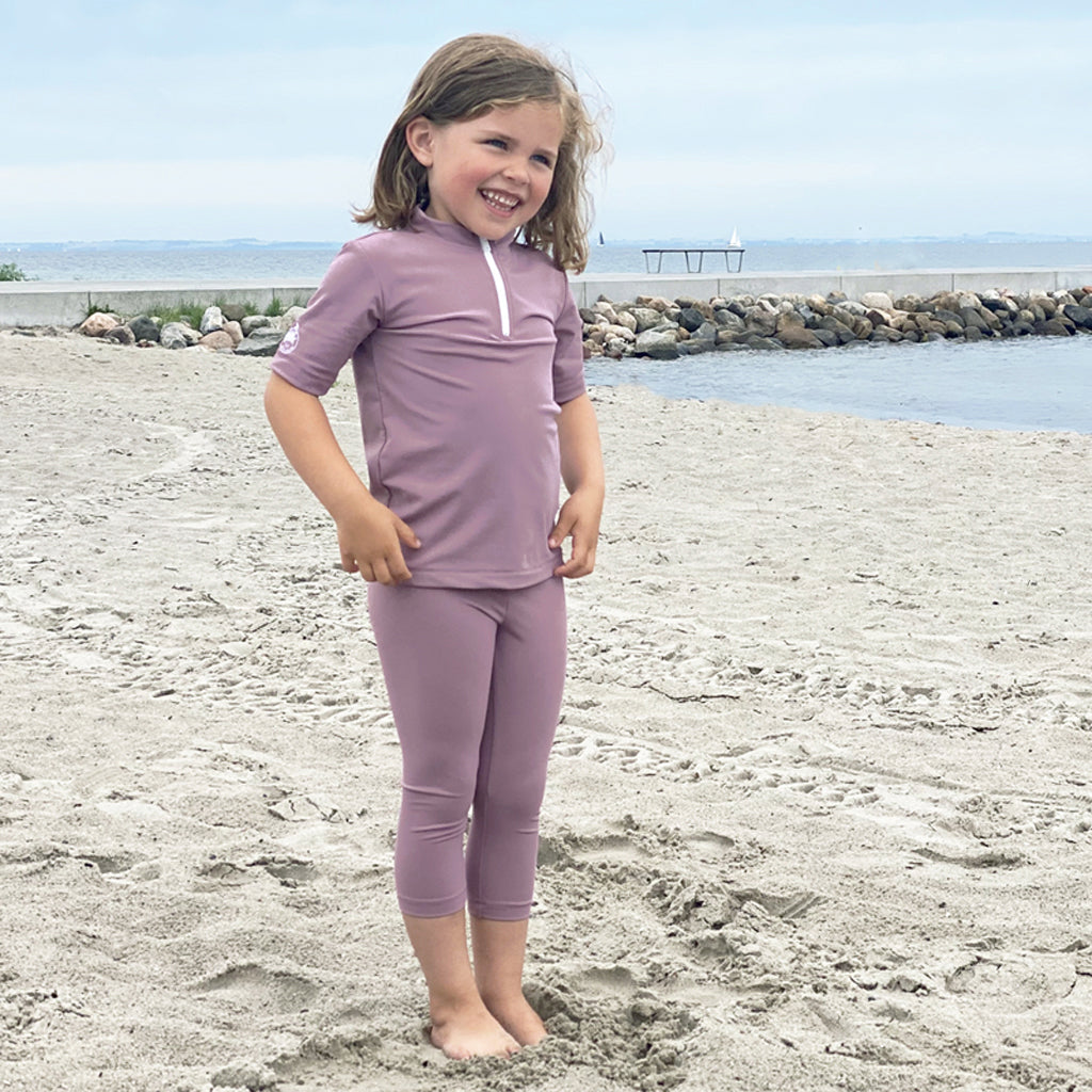 Petit Crabe UV badebluse m. glidelås og korte ermer, Max, Heather - 1-10 år