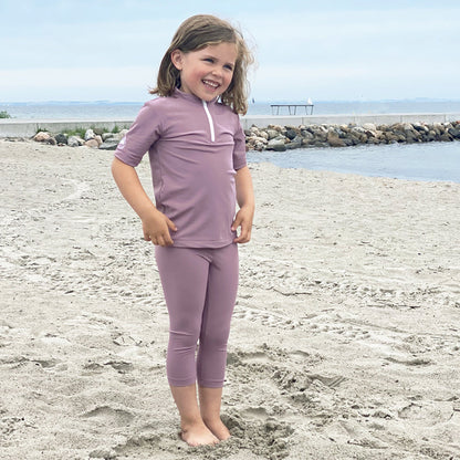 Petit Crabe UV badebluse m. glidelås og korte ermer, Max, Heather - 1-10 år