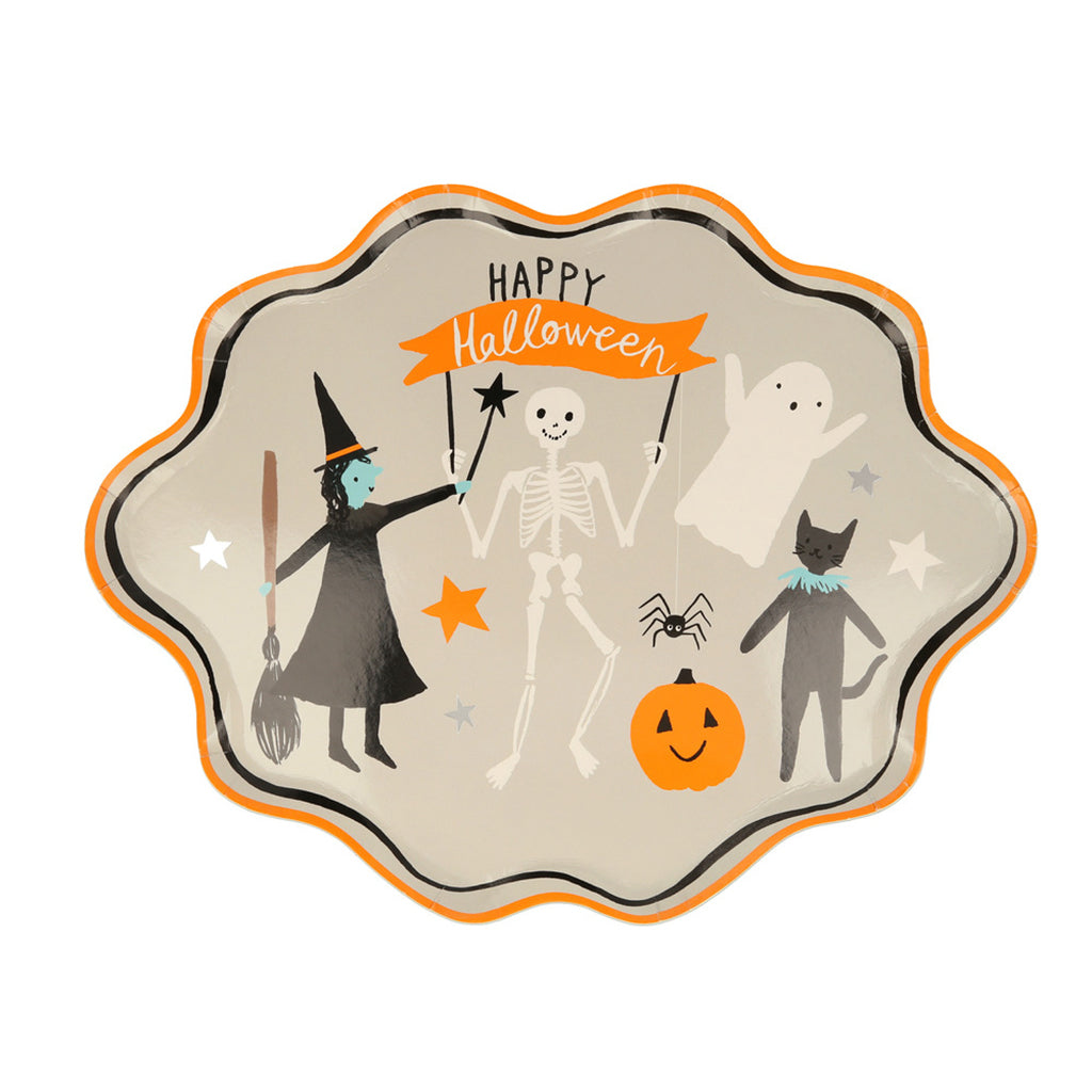 Meri Meri paptallerken Halloween design med heks og græskar