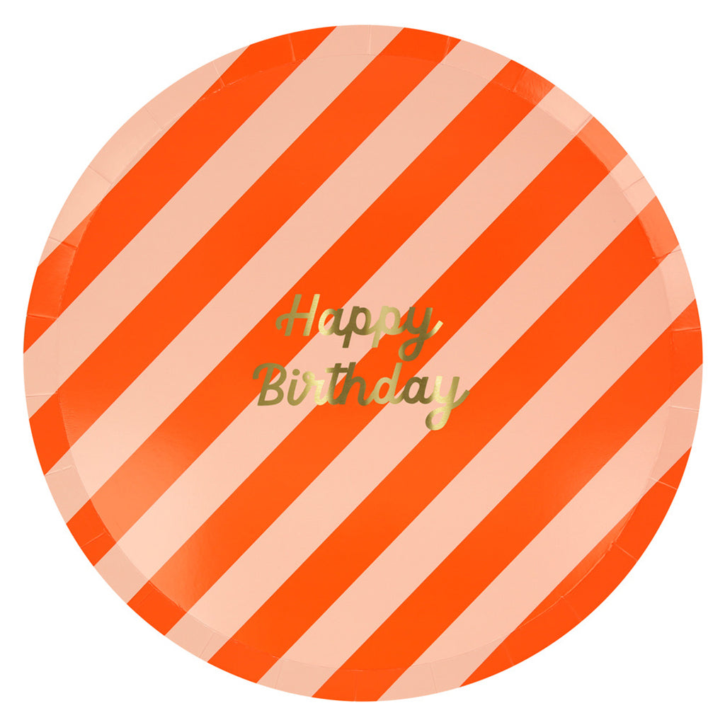 Meri Meri paptallerkener, Str. L, Striped Happy Birthday - 8 stk
