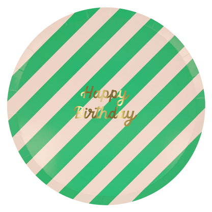 Meri Meri paptallerkener, Str. L, Striped Happy Birthday - 8 stk