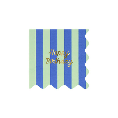 Meri Meri servietter str. S, Striped Happy Birthday - 16 stk.