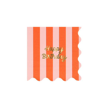 Meri Meri servietter str. S, Striped Happy Birthday - 16 stk.
