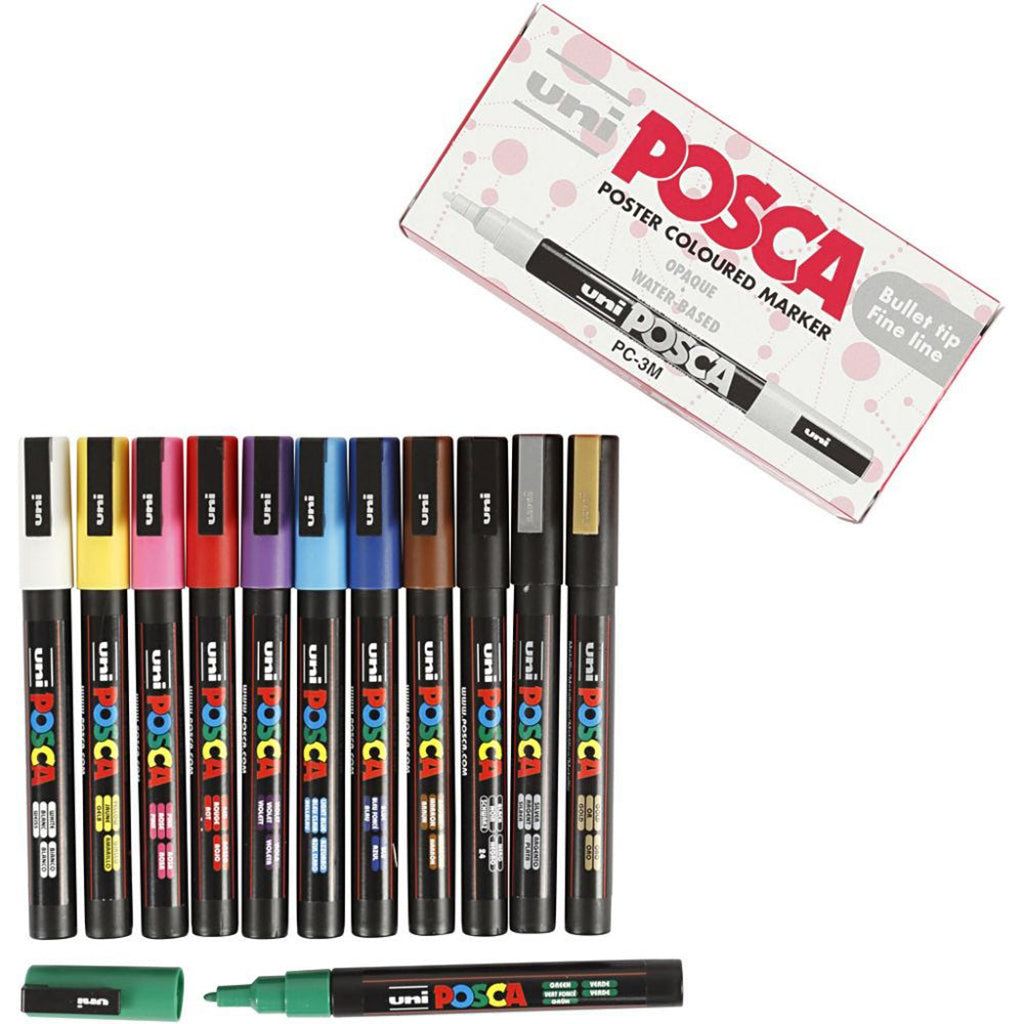Posca Tusjer, strek 0.9-1.3 mm - 12 stk. ass farger