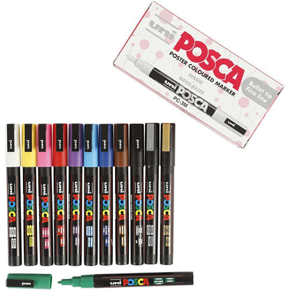 Posca Tusjer, strek 0.9-1.3 mm - 12 stk. ass farger
