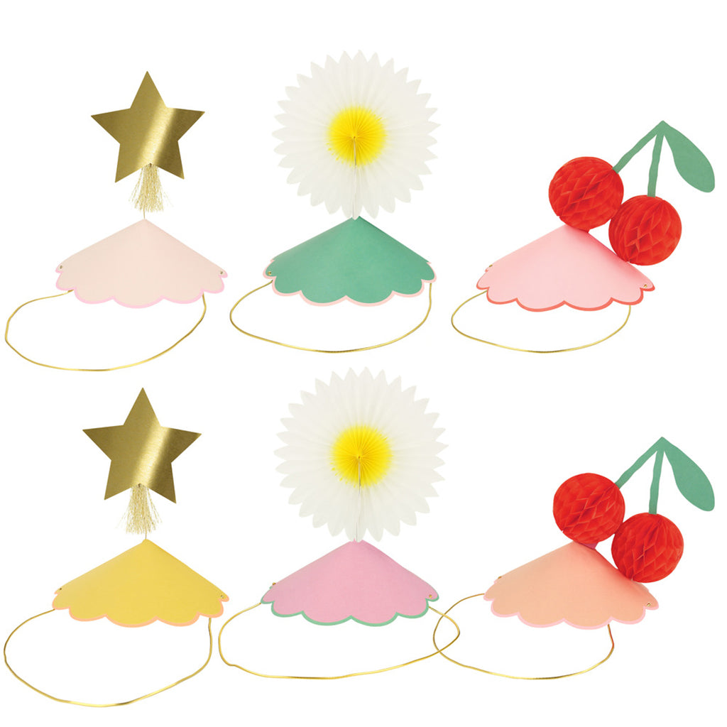 Meri Meri festhatter, Happy icons party hats - 6 stk.