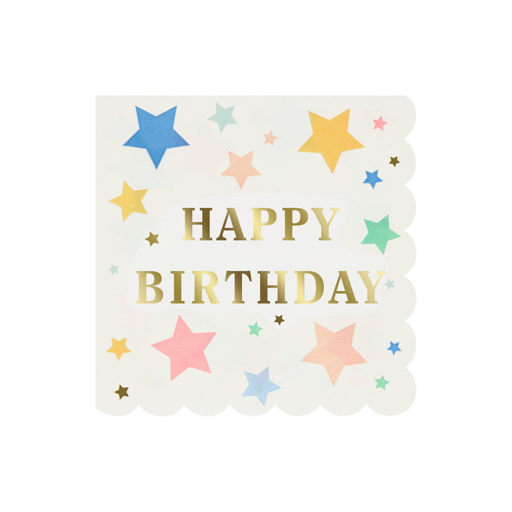 Meri Meri servietter str. L, Happy Birthday-stjerner - 16 stk.
