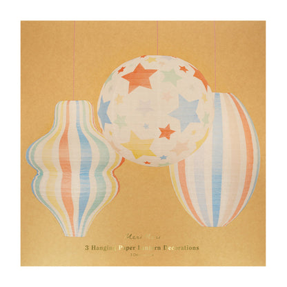 Meri Meri lanterne i rispapir, Stars and stripes, 3-pakning - UTEN LYSKILDE