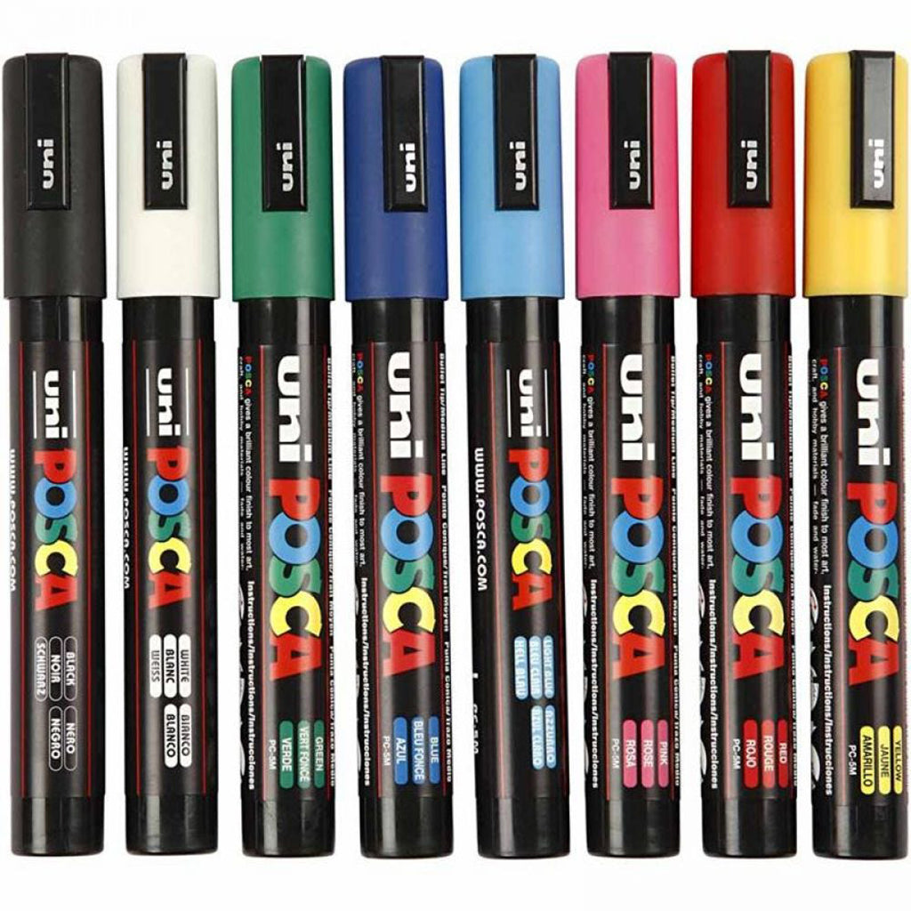 Posca tuscher, streg 2.5 mm i 8 assorterede farver