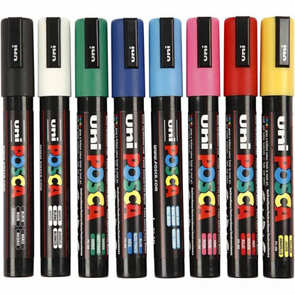 Posca tuscher, streg 2.5 mm i 8 assorterede farver