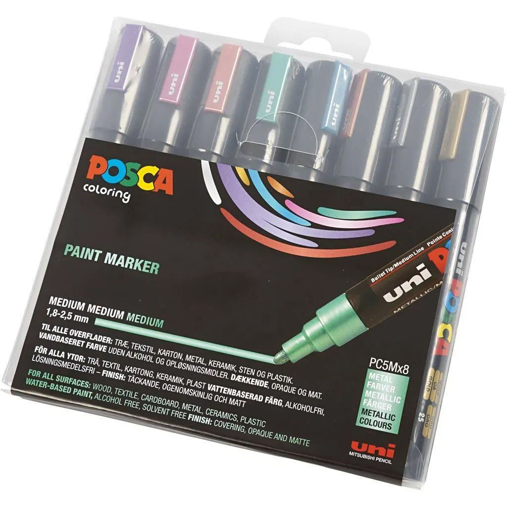 Posca Tusjer, strek 2.5 mm - 8 stk. Metallic