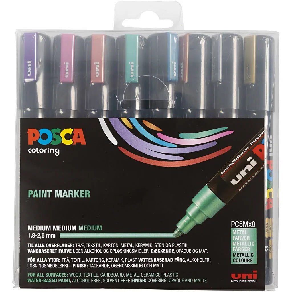 Posca Tusjer, strek 2.5 mm - 8 stk. Metallic