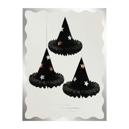 Meri Meri Halloween pynt, hengende dekorasjon, 3-honeycomb heksehatter