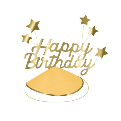 Meri Meri festhatter, Happy Birthday &amp; folie stjerne partyhatter - 6 stk