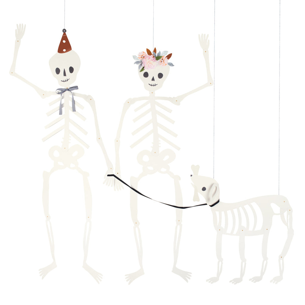 Meri Meri Halloween pynt, 3 hængende skeletter