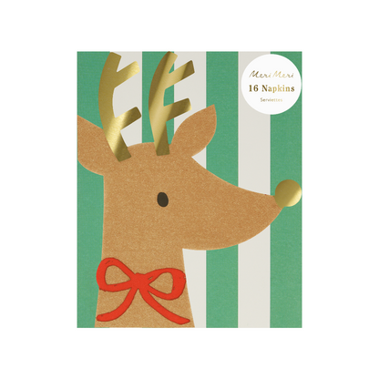 Servietter med reinsdyr og rød sløyfe