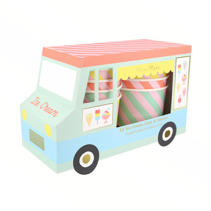 Meri Meri papirkopper, Iskremkopper og skjeer - 12 stk.