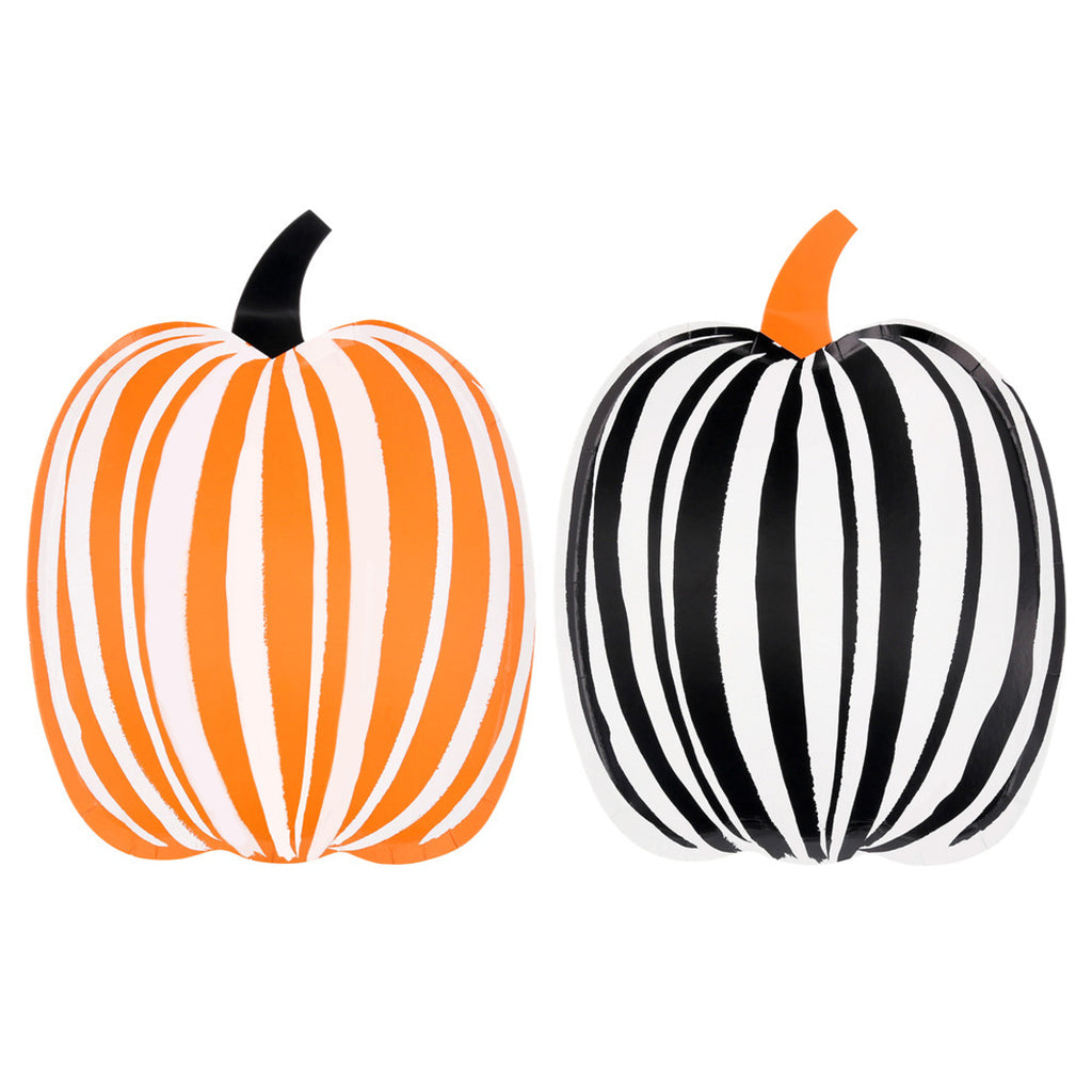 Meri Meri papptallerkener, Halloween, stripete gresskar – 8 stk.