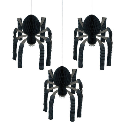 Meri Meri Halloween pynt, 3-pak hengende Giga honeycomb edderkopper