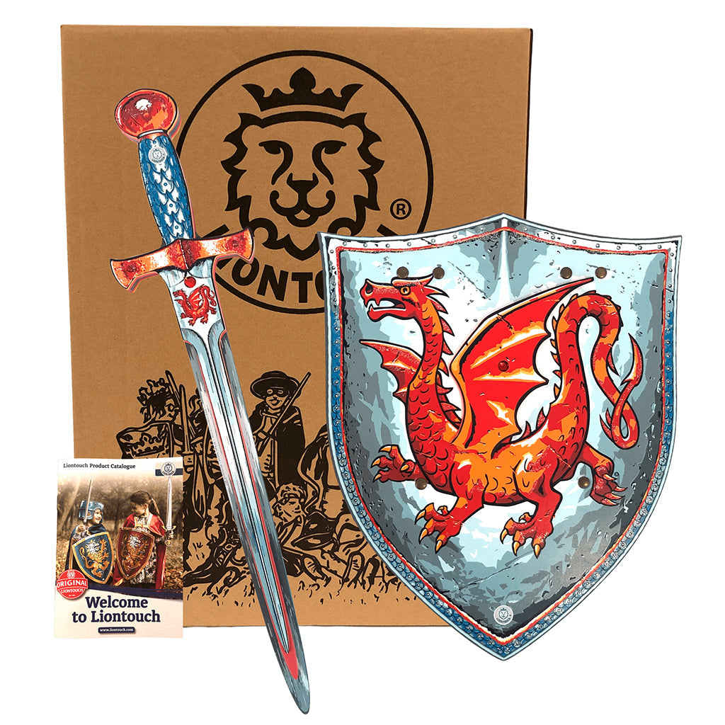Liontouch Riddersett med sølvfarget skjold og sverd, Drage