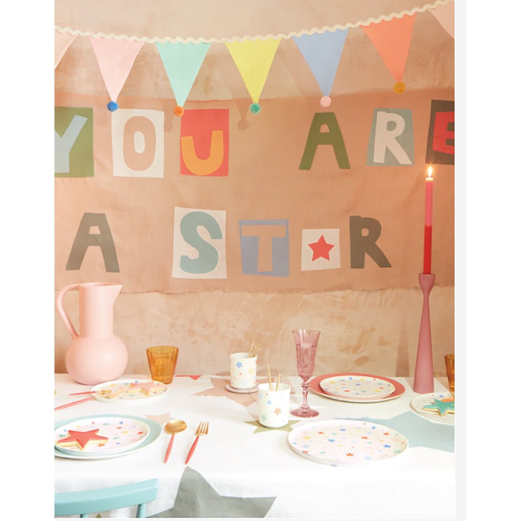 Meri Meri guirlande, Pastel flagkjede m. små pomponer 1.8 meter