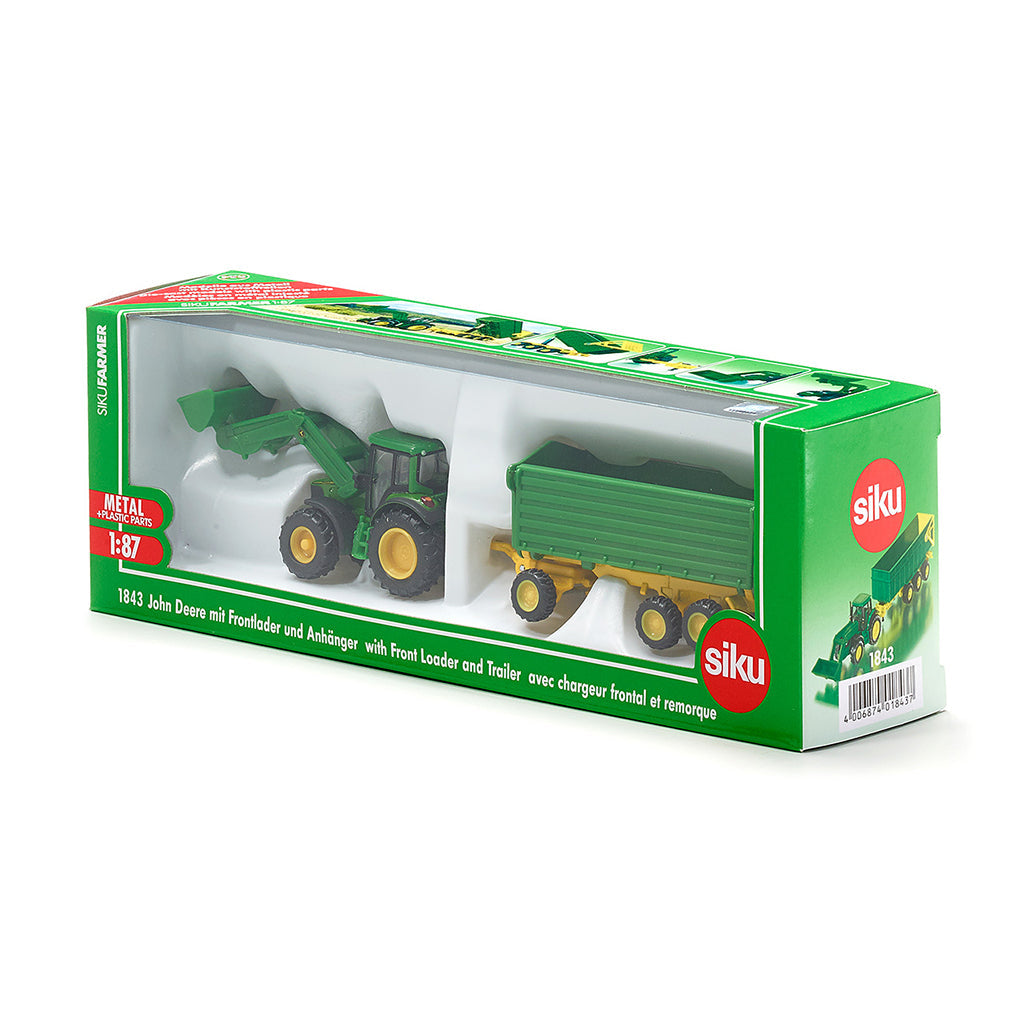 Siku John Deere Frontlaster og tilhenger, 1:87