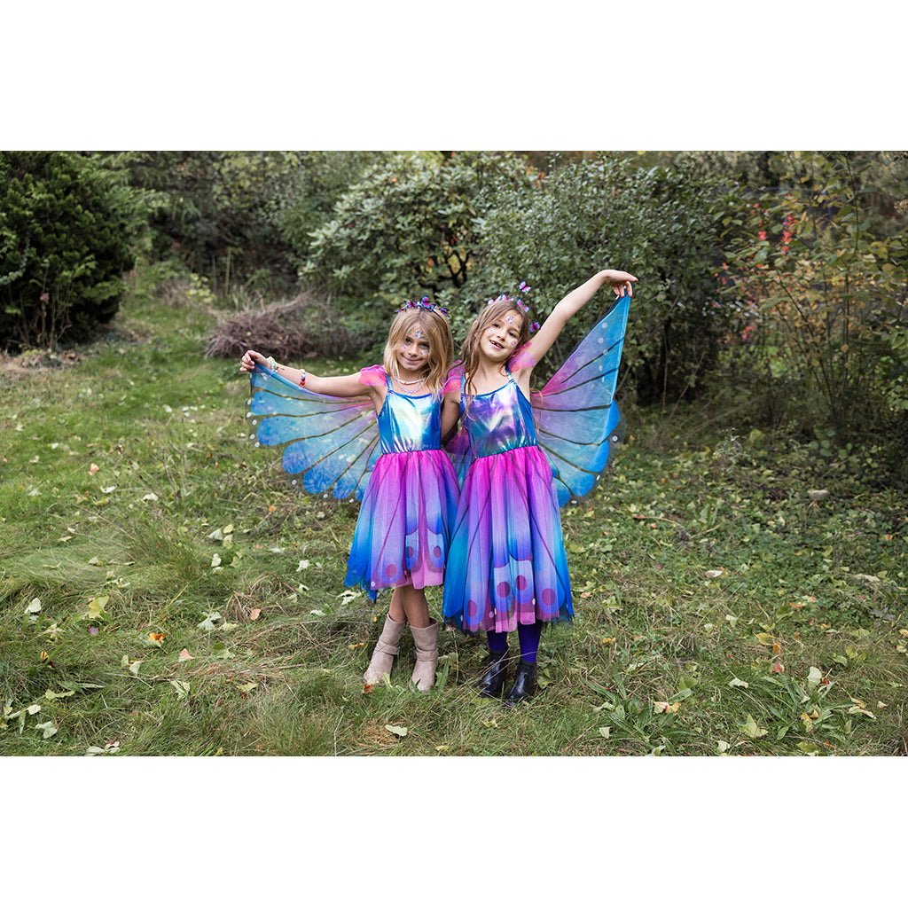 Great Pretenders kostyme, Blå/lilla sommerfuglkjole med vinger - str. 2-6 år