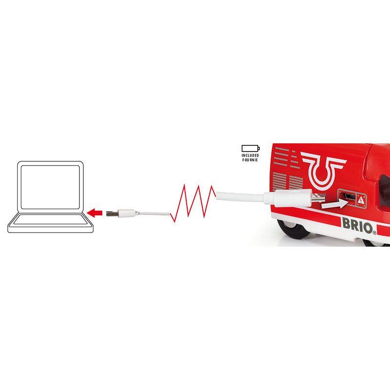 Brio Oppladbart lokomotiv med mini USB-kabel – Rødt