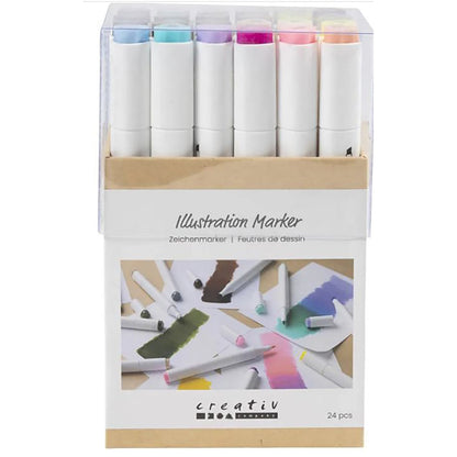 Illustration Marker dobbelt streg 18mm, 24 stk, Pastelfarver, standardfarver