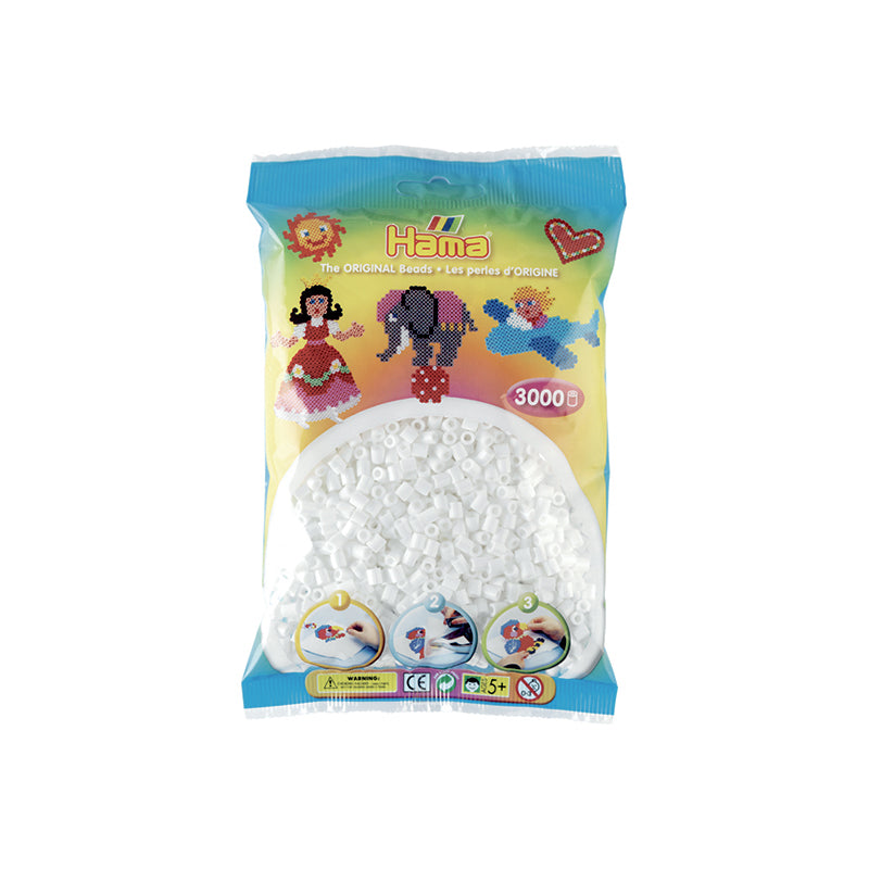 Hama Midi perler i pose, Hvit - 3000 stk