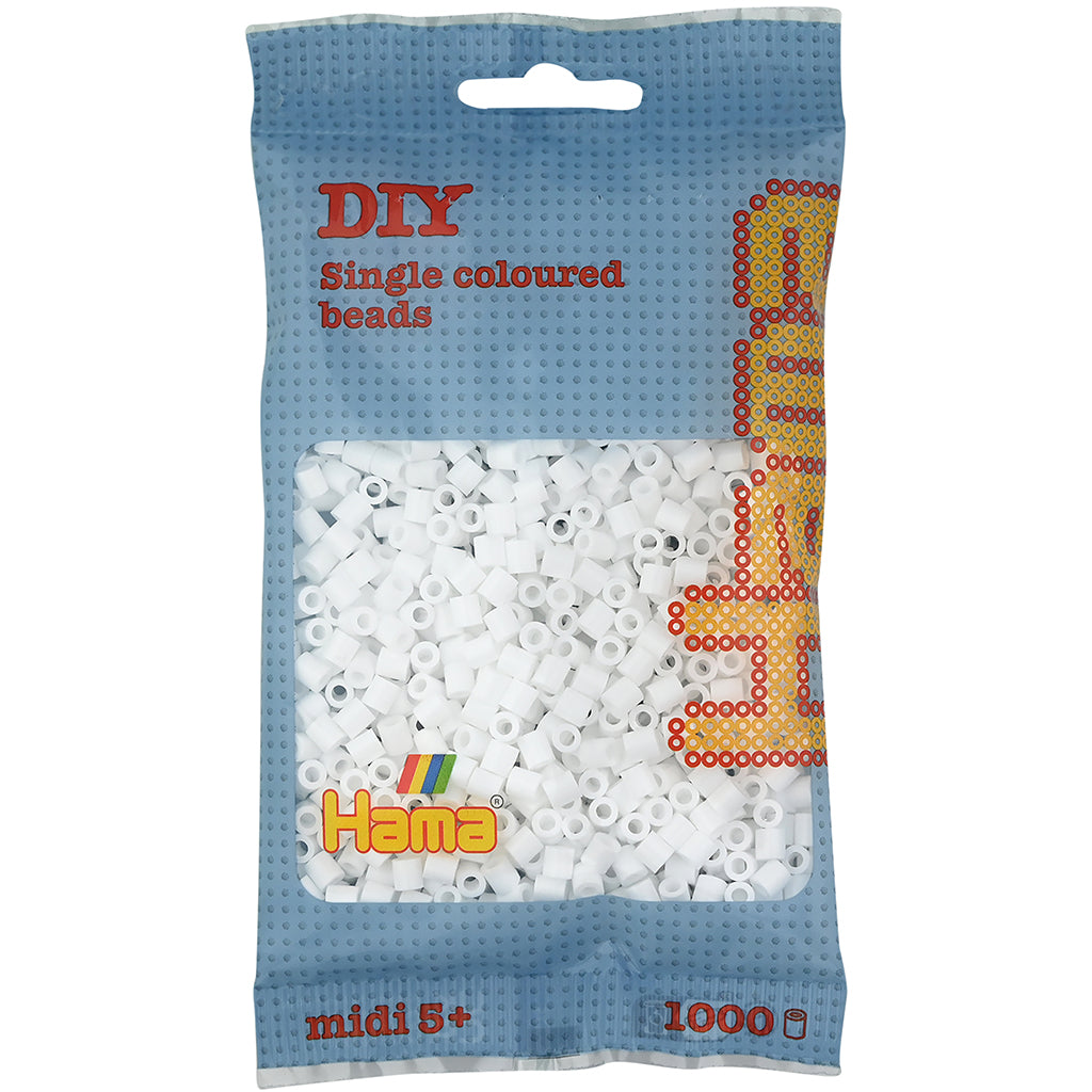 Hama Midi perler i pose, hvit - 1000 stk