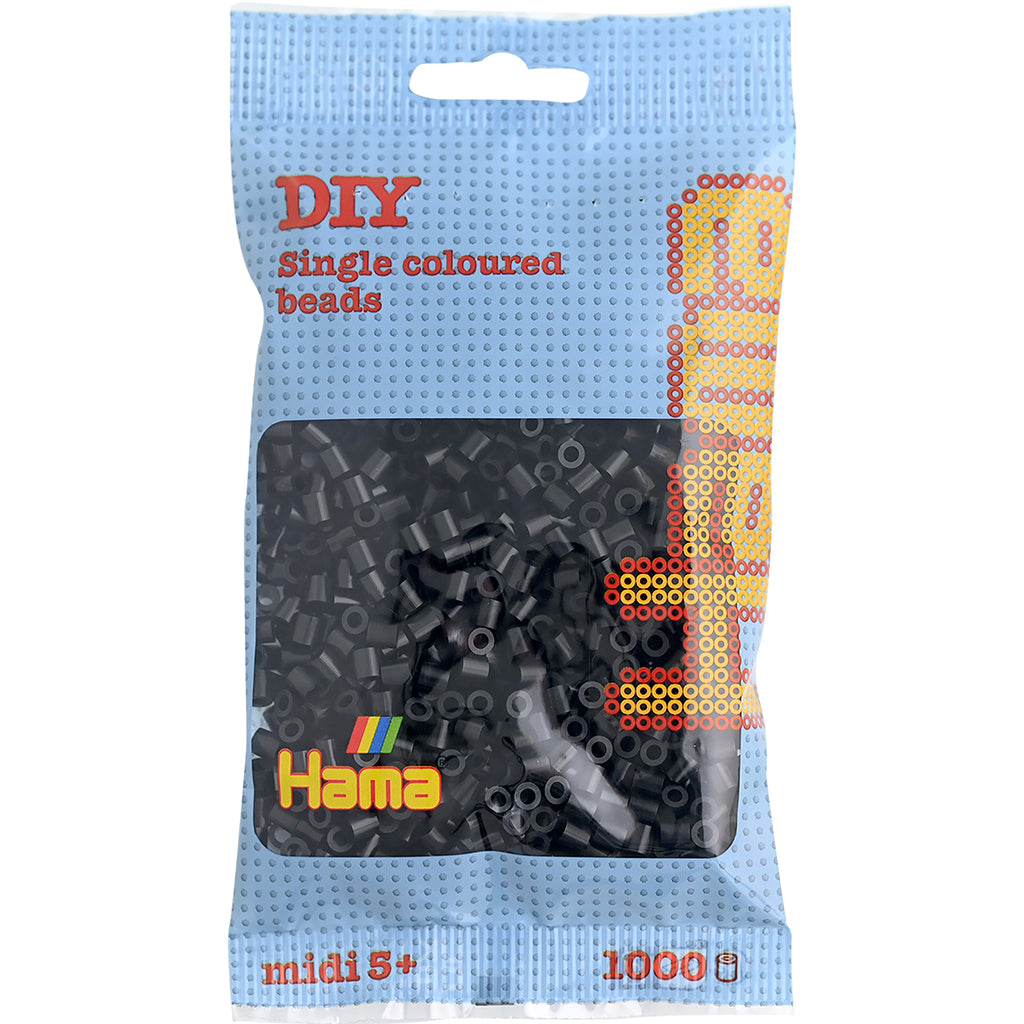 Hama Midi perler i pose, svart - 1000 stk