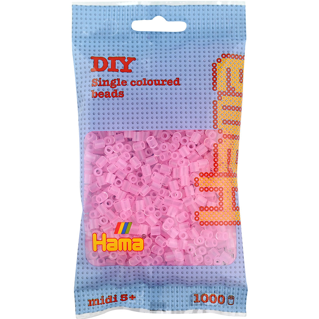 Hama Midi perler i pose, transparent pink - 1000 stk