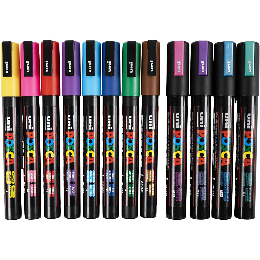 Posca Tusjer, strek 0.9-1.3 mm + 2.5 mm- 12 stk.