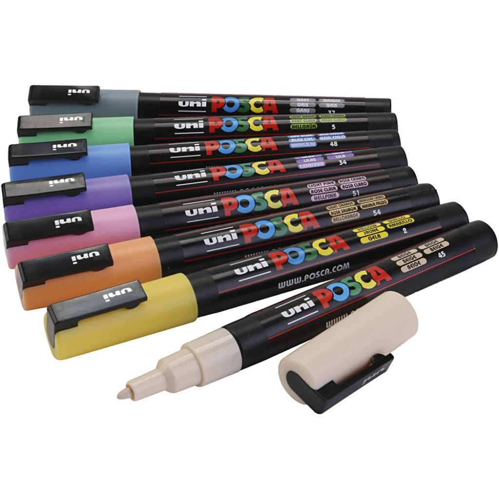 8 pastel farvet Posca tuscher str. 0.9 mm i streg 