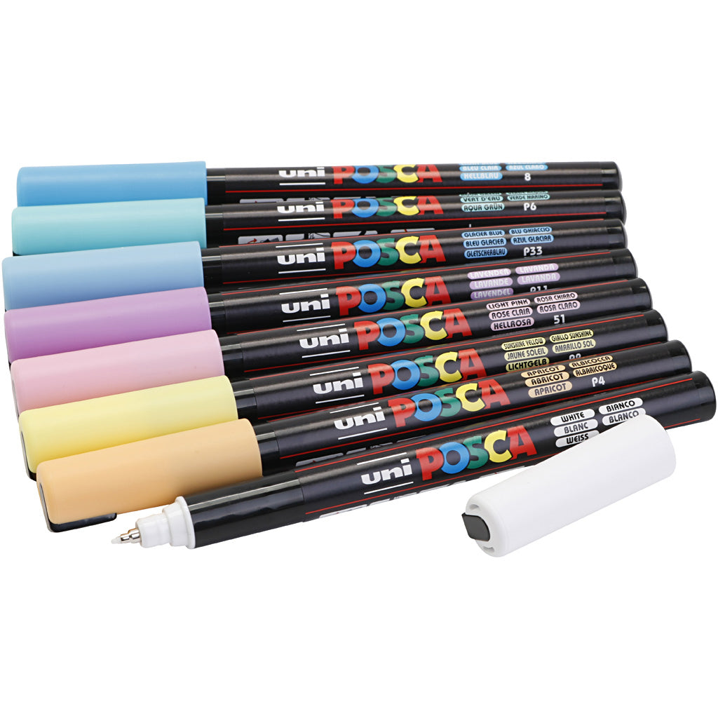 Posca tuscher 8 stk 0.7 mm i pastel, kreative opgaver