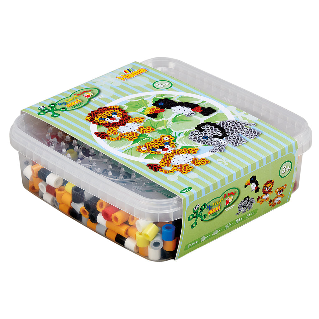 Hama Maxi 600 perler og 2 plater Løve/Elefant i bøtte