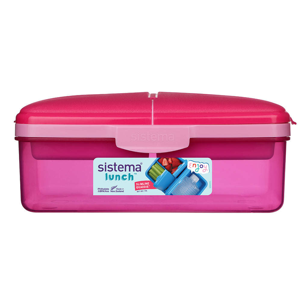 Sistema matboks og drikkeflaske, Slimline Quaddie 1.5 L - Pink