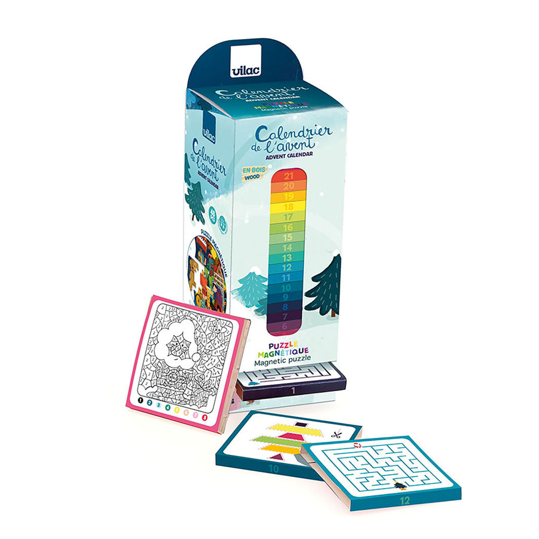 Vilac - Adventskalender - Adventstårn med magnetisk puslespill, 48 brikker