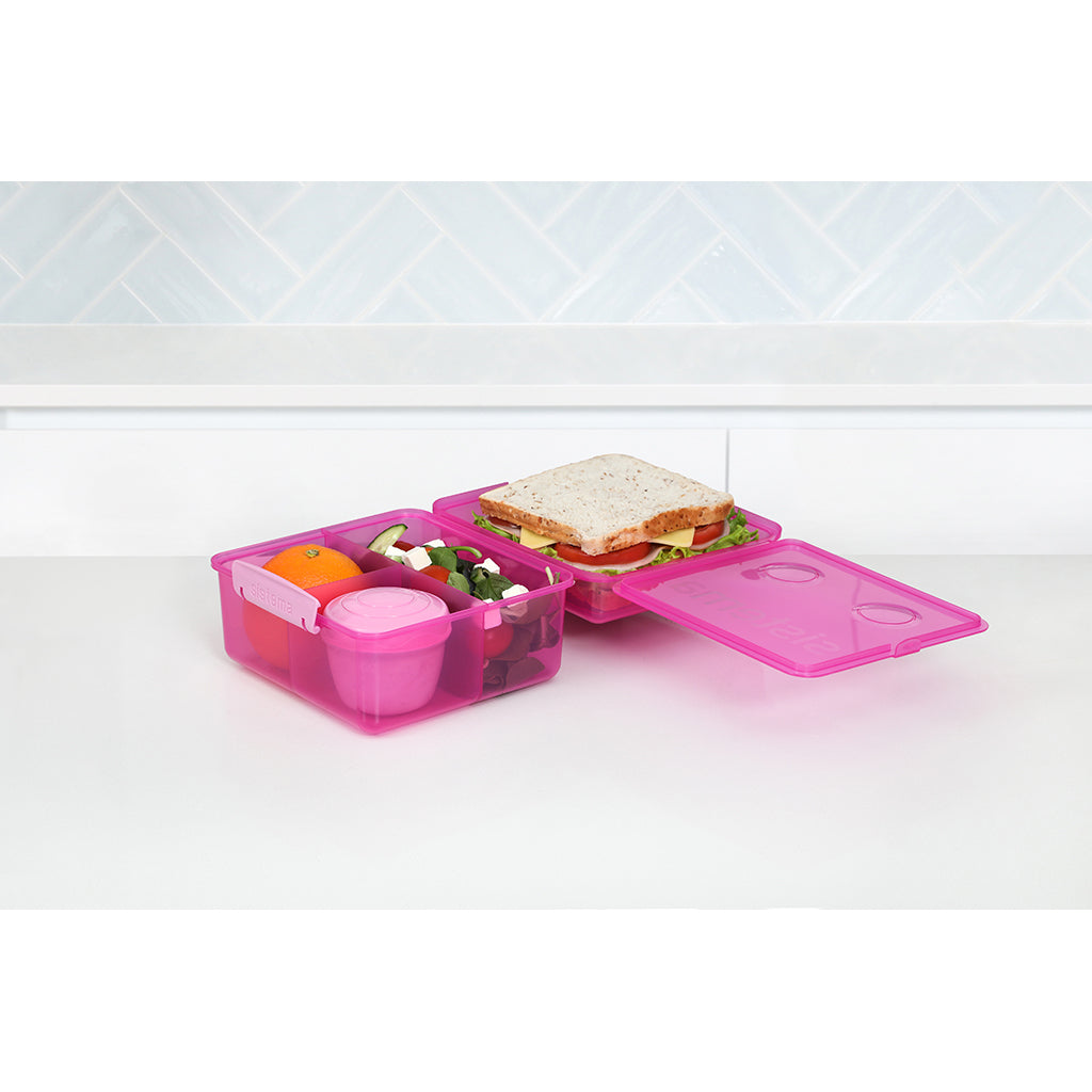 Sistema Lunch Cube max lunsj, matboks med 4 rom og en beholder, Pink