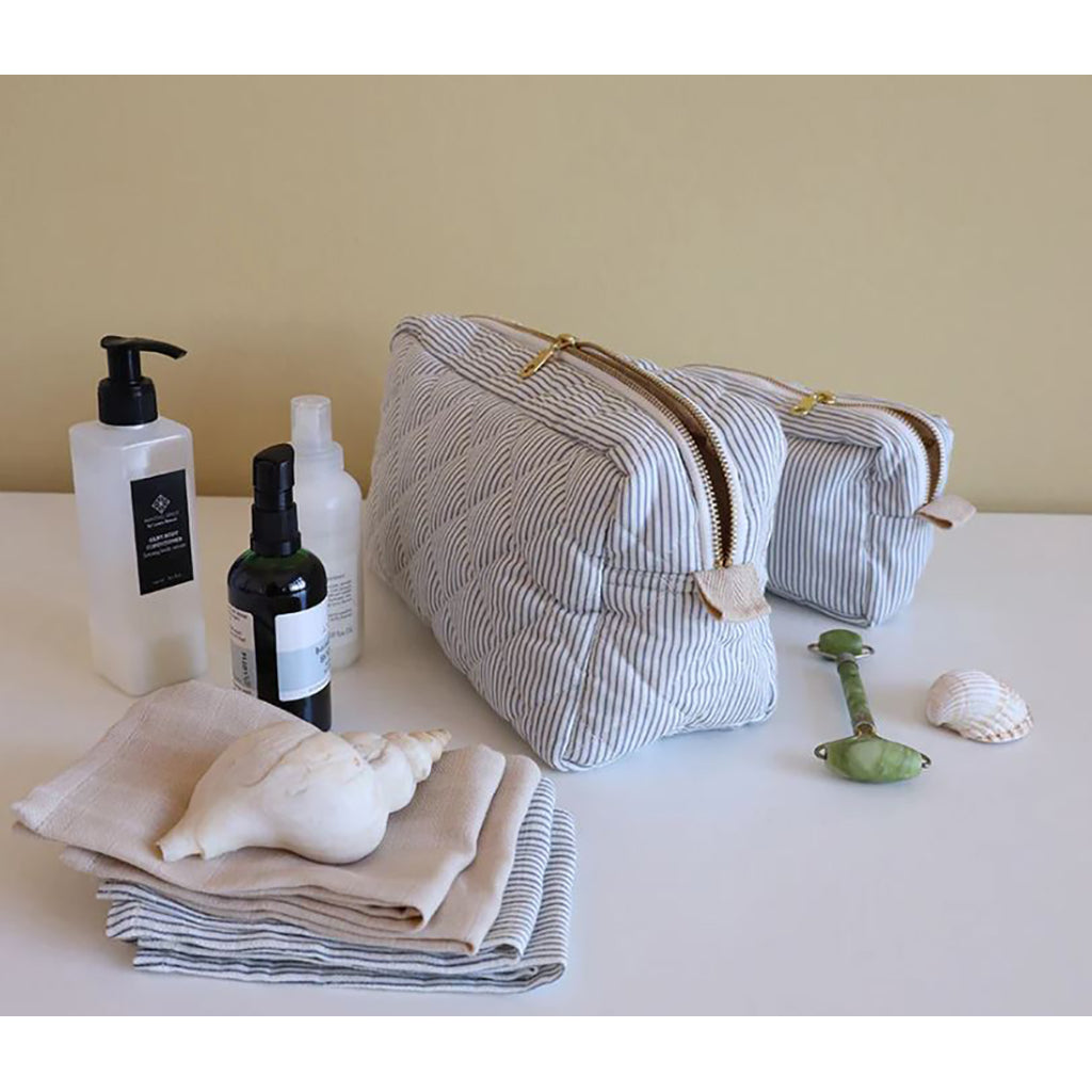 Cam Cam quiltet toalettmappe, Classic stripers blue/praline