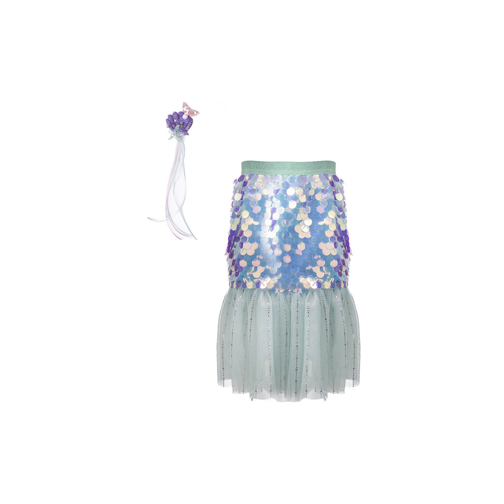 Great Pretenders utkledningsklær, Bling Bling Havfrue skjørt og hårklips, mint - Str. 4-6 år