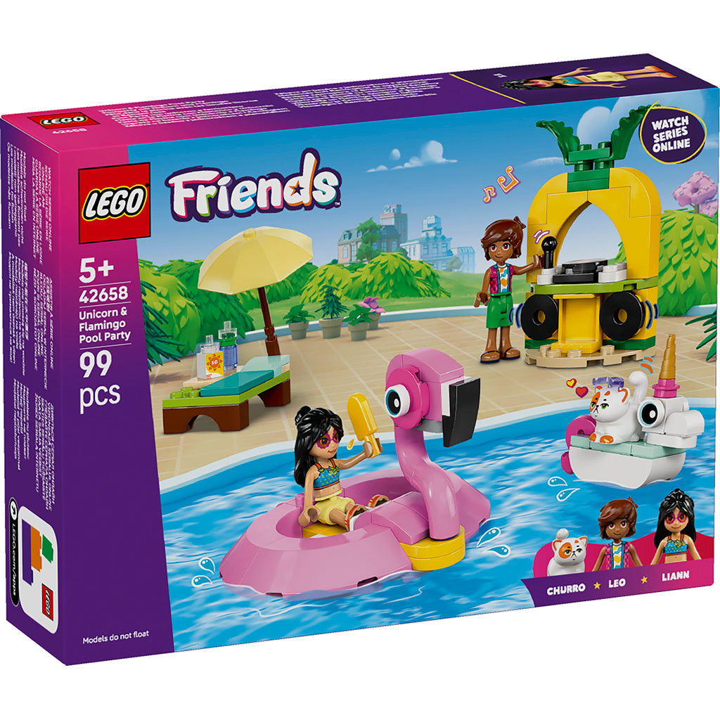 LEGO Friends poolparty med enhjørning og flamingo i boks