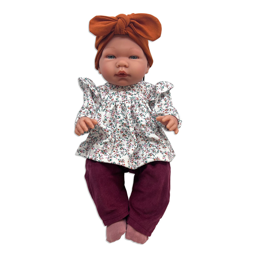 Así dukketøy til Leonora babydukke, str. 46 cm, Kort tunika med flæser - Blomsterprint