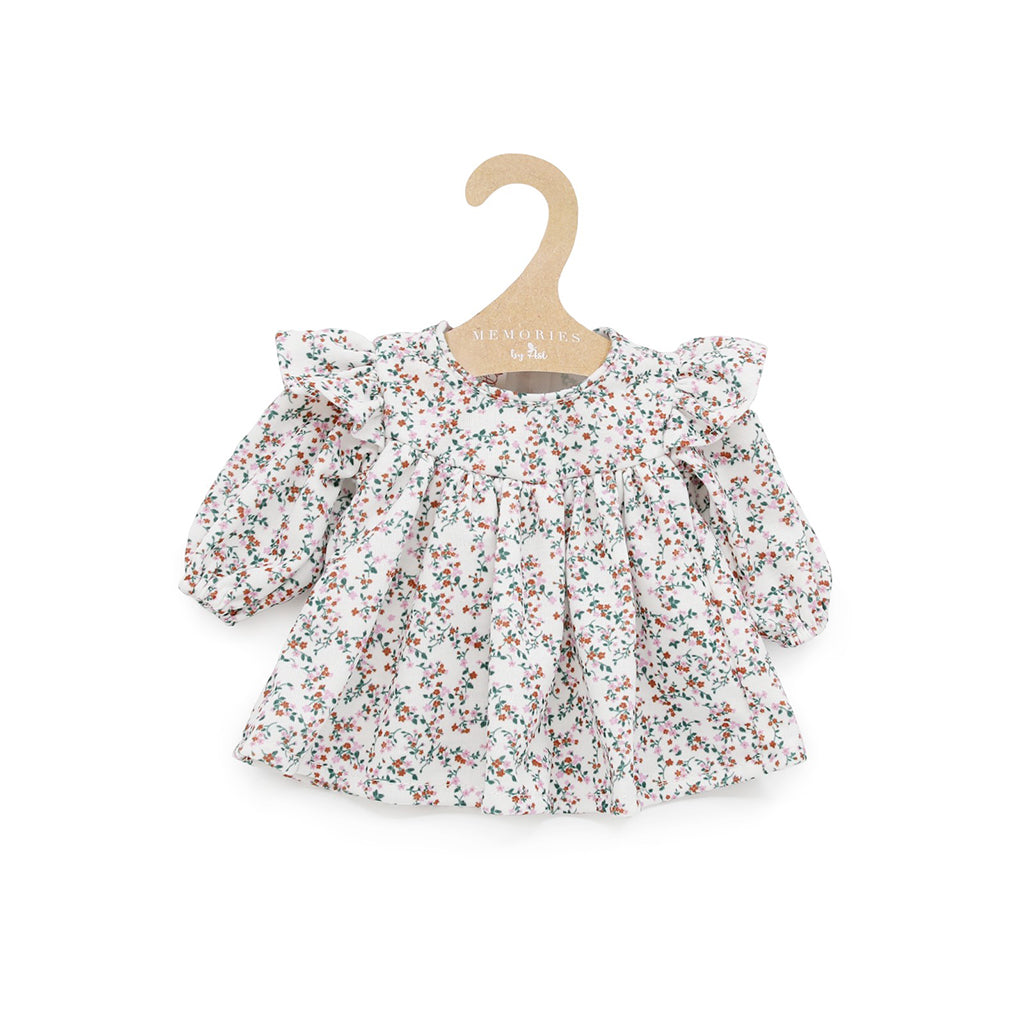 Así dukketøy til Leonora babydukke, str. 46 cm, Kort tunika med flæser - Blomsterprint