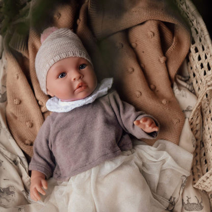 Así dukkeklær til babydukke, str. 46 cm, strikket lue - Soft rose